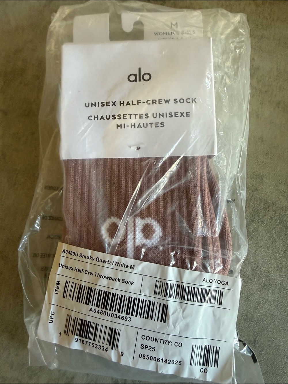 ALO Yoga Smoky Quartz & White Unisex Half-Crew Athletic Sock